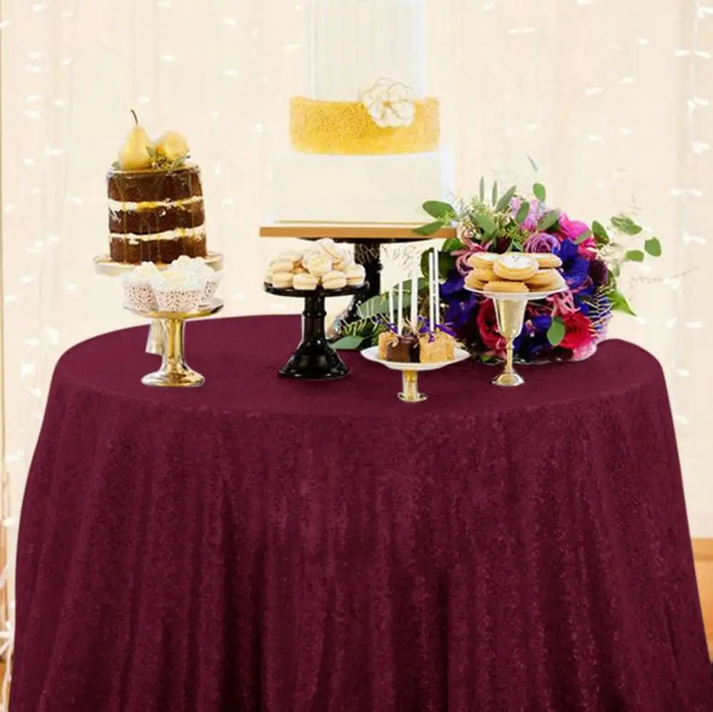  72inch Burgundy Round Tablecloth Decorative Fabric Circular Table Cover for Outdoor and Indoor Use 