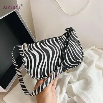 

Youth Ladies Simple Versatile Bag Women Casual PU Handbags Purse Ladies Zebra Print Zipper Totes Shoulder Bags