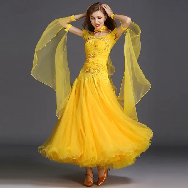 

Ballroom Dance Competition Dresses Ladies Standard Waltz Modern Patterns Women Foxtrot Tango Swing Dancing Dress Beading Mesh