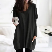 JAYCOSIN женская футболка с длинным рукавом с v-образным вырезом свободная футболка Женская осенне-Весенняя Топы Пуловер Женская футболка плюс размер S-5XL 19SEP7