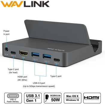 

Wavlink Aluminum USB Docking Station USB 3.1 Gen 2 Type C Display with Power Delivery 4K@30Hz 2K@60Hz HDMI For phone laptop