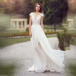 Eightree vestido de novia Модное шифоновое платье принцессы; обувь под свадебное платье для невесты 2019 пляжные Совок с боковыми Свадебное Платье