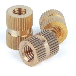 25X M2 M2.5 M3 Solid Brass Pure Copper Metric Thread Injection Molding Knurl Insert Nut Nutsert Round Shape Column OD 3.5 4 5mm