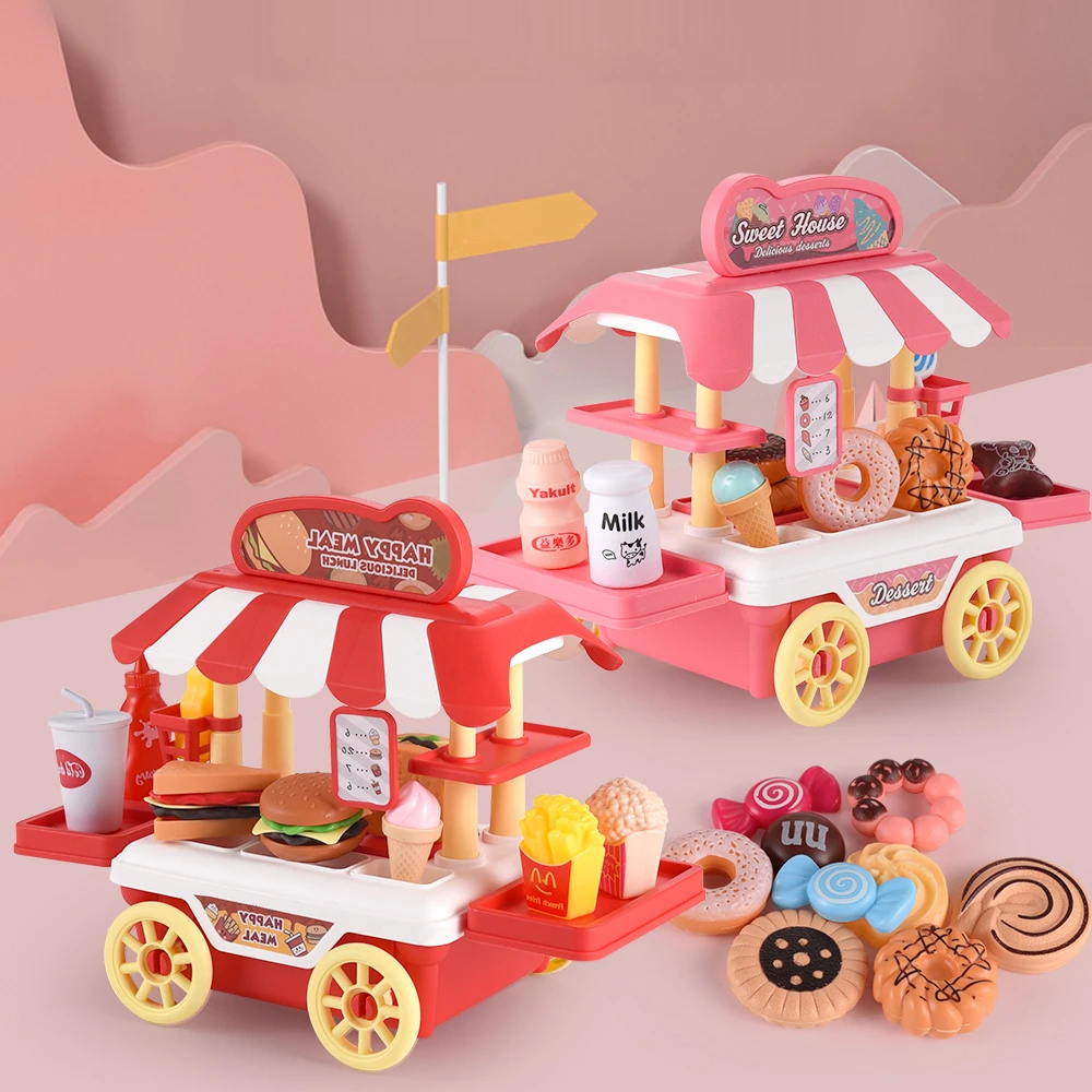 Kids Simulation Food Kitchen Car Toy Pretend Play Cooking Toy Pot Hamburger Hot Dog Cookies Interactive Play House Toys For Girl