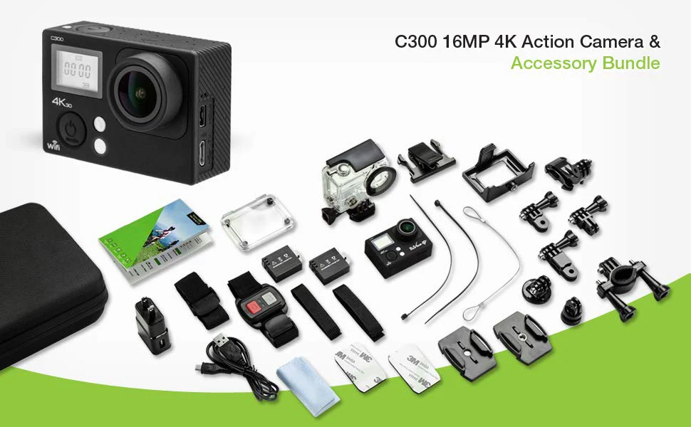 4K Экшн-камера с двойным экраном Ultra HD 16MP видеокамера Спортивная камера 4k+ пульт дистанционного управления+ набор аксессуаров