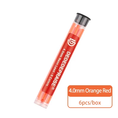 Orange-red-6pcs ROMA/DEDEDEPRAISE металлическая Автоматическая/Механическая угольная ручка толщиной 4,0 ММ, сменный цвет/свинец/ядро, неоновый свинец, 6 цветов, стираемый рисунок - Цвет: Orange-red-6pcs