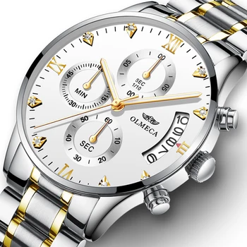 

Luxury Brand Business Quartz Watch OLMECA Stainless Steel Band Men Watches Fashion Waterproof Wristwatch Clock Relogio Masculino