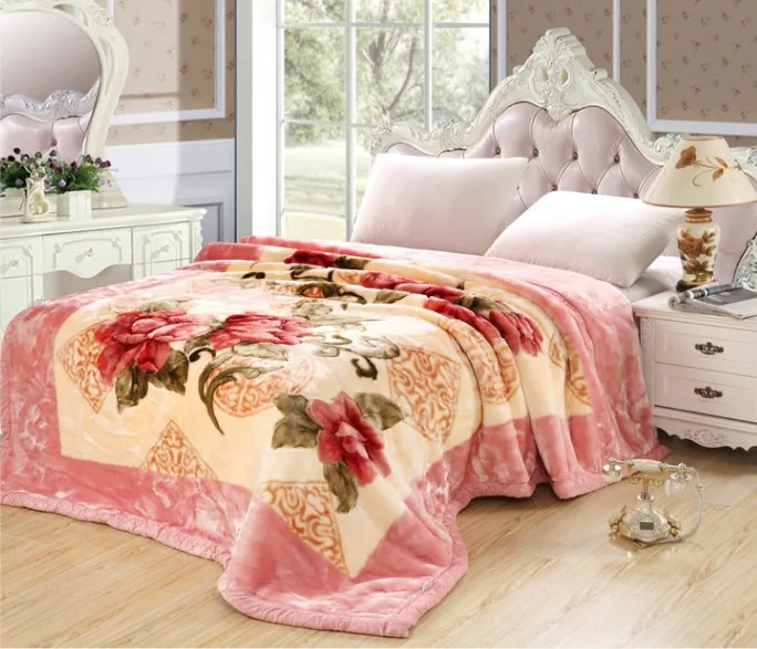 Толстые пушистые зимние raschel норка одеяла двухслойные вязаные норки пледы одна кровать двуспальная кровать взвешенные одеяла - Цвет: Color same as pic