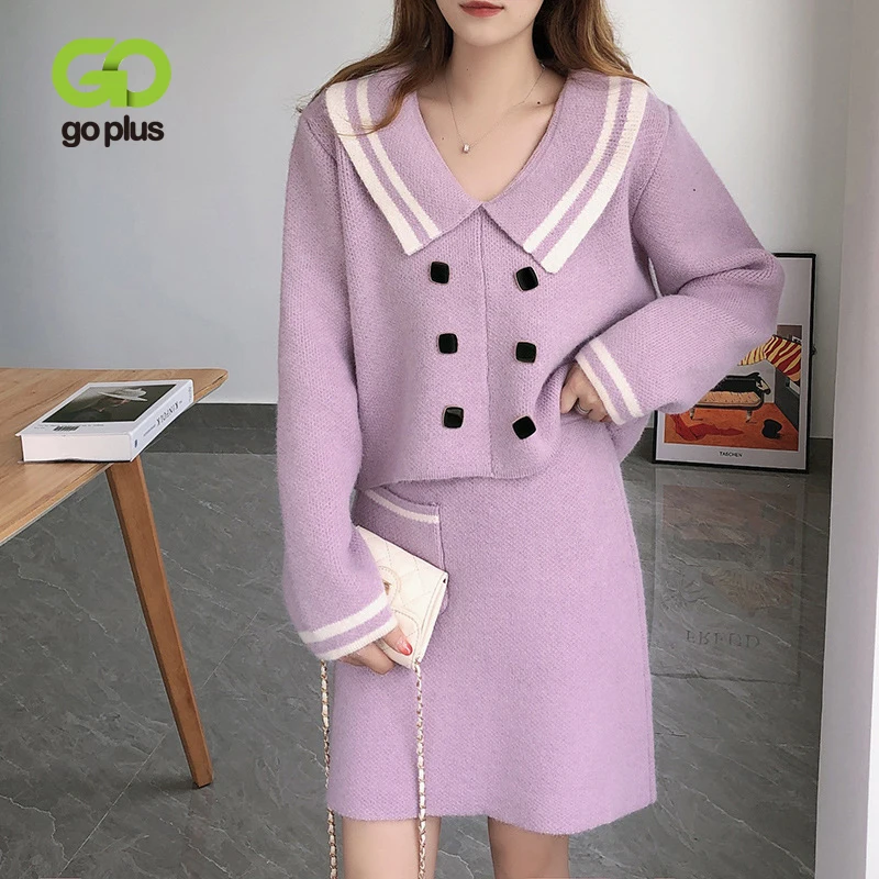 

2 Pieces Suit Set Womans Turn-down Collar Pullovers Sweaters High Elastic Waist Mini Skirts Clothes For Women Ropa Mujer