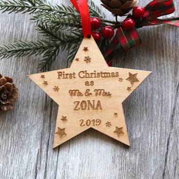

Newlyweds First Christmas Together, Customize Wooden Bauble Star Shape ornament , Xmas Tree Decoration Gift Wood Hanging