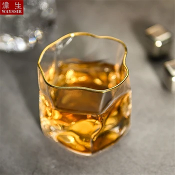 

4pcs High Quality Gold Line Glass Whiskey Cup Bar Cocktail Crystal Cup Hotel Wedding Coffee Beer Wine Water Japanese Drinkware