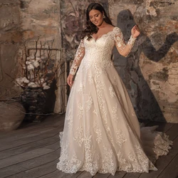 Plus Size Fulle Sleeve Applique Ivory Wedding Dresses for Ladies Floor-Length A-Line Strapless Bridal Gowns 2022 Button Back