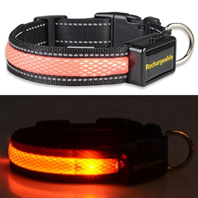 Orange Dog Collar Регулируемый нейлоновый светодиодный светящийся ошейник для собак с зарядкой от USB, безопасный ночной мигающий отражающий ошейник для маленьких, средних и больших собак - Цвет: Orange Dog Collar