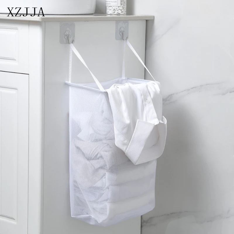 XZJJA Wall Mounted Mesh Laundry Basket Bathroom Dirty Clothes Basket Portable Foldable Transparent Clothes Storage Baskets