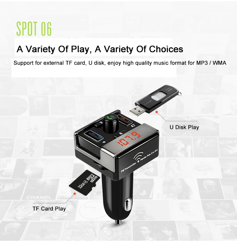 Двойной USB Bluetooth громкой MP3 аудио плеер Автомобильный беспроводной fm-передатчик Поддержка TF карты USB флэш-диск для Android IOS