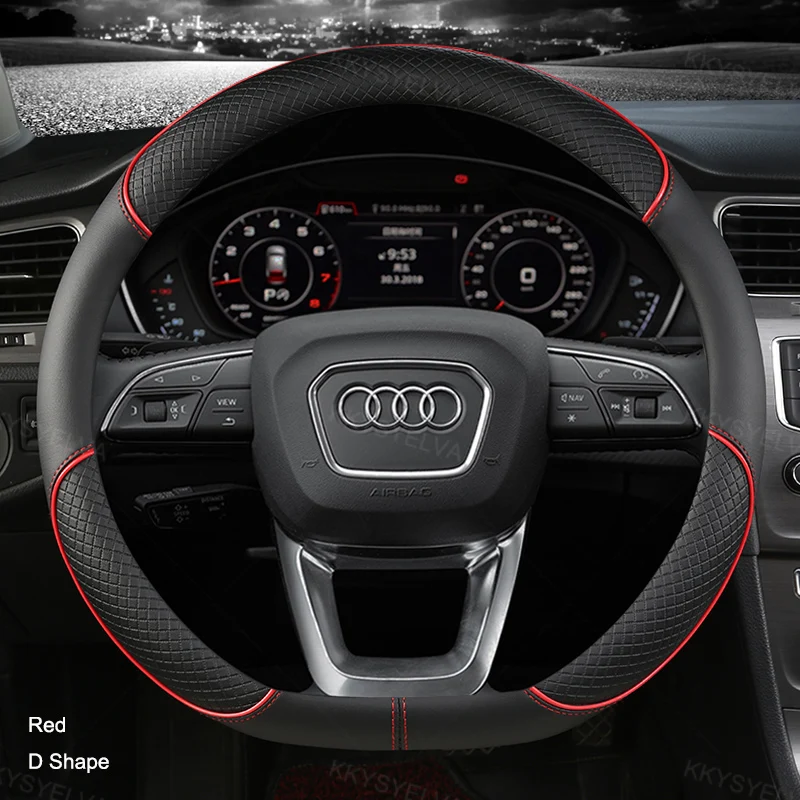 Premium Leather Steering Wheel Cover - 38cm 15