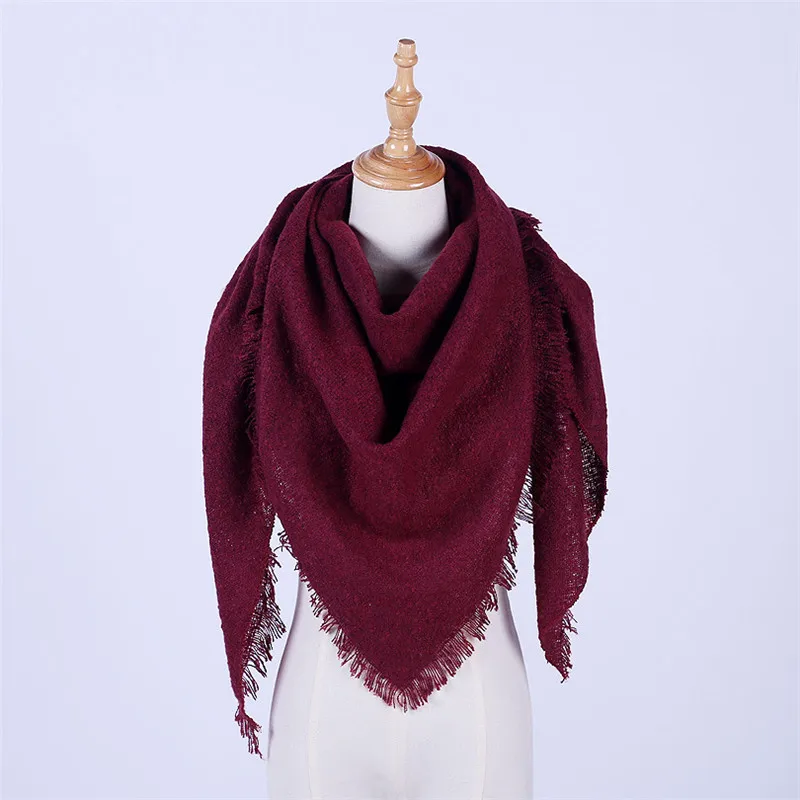 YSDNCHI, женский зимний шарф, высокое качество, Пашмина, Дамская бандана, обертывание, одеяло, треугольный шарф, большая шаль, утолщенные кашемировые шарфы - Цвет: J163 Wine Red