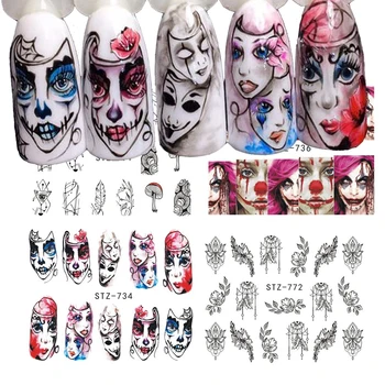 

1pcs Halloween Nails Decal Vampire Jewelry Flower Nail Slider Ultrathin Adhesive Water Transfer Nail Art Decoration TRSTZ768-739