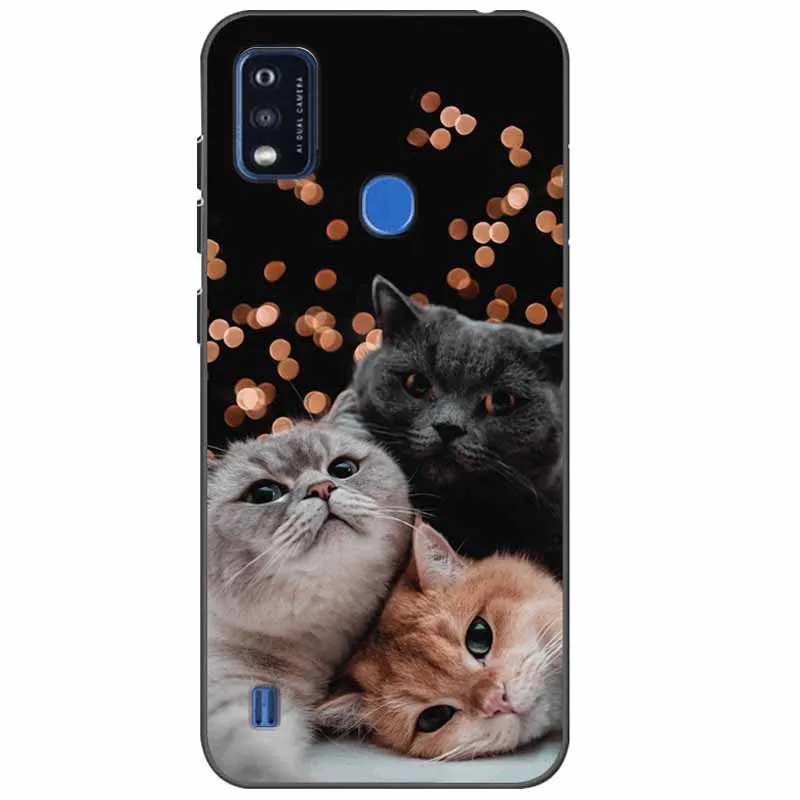 Shockproof Black Soft Silicone Phone Cover with Wolf and Cat Design - Stylish and Durable Protection