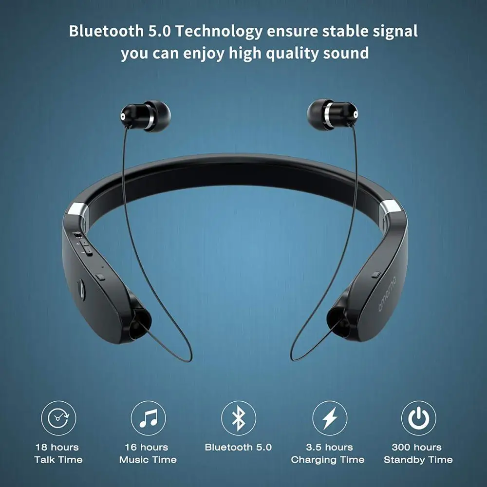 Наушники Amorno с шейным ремешком беспроводные наушники Fone Bluetooth микрофоном Handsfree TWS