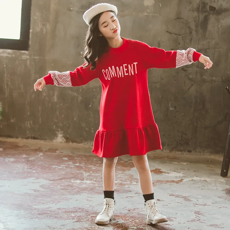 

Kids Dresses for Girls 2019 Autumn Winter Teenage Girl Warm Velvet Sweatshirt Dress Girls Long Sleeve Princess Dress Clothes