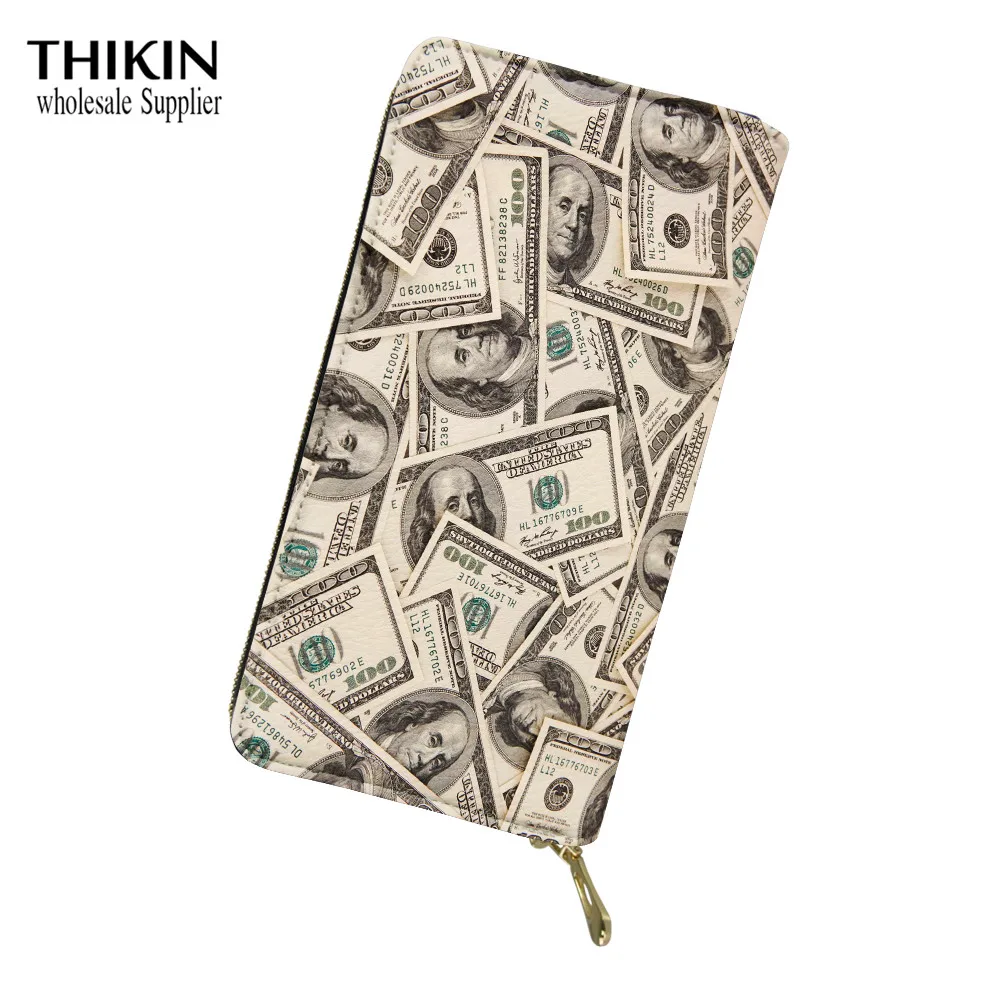as picture THIKIN 3D доллар евро узор мужские высококачественные длинные кошельки Мужской Телефон держатель для карт Клатч кожаный женский кошелек на молнии - Цвет: as picture