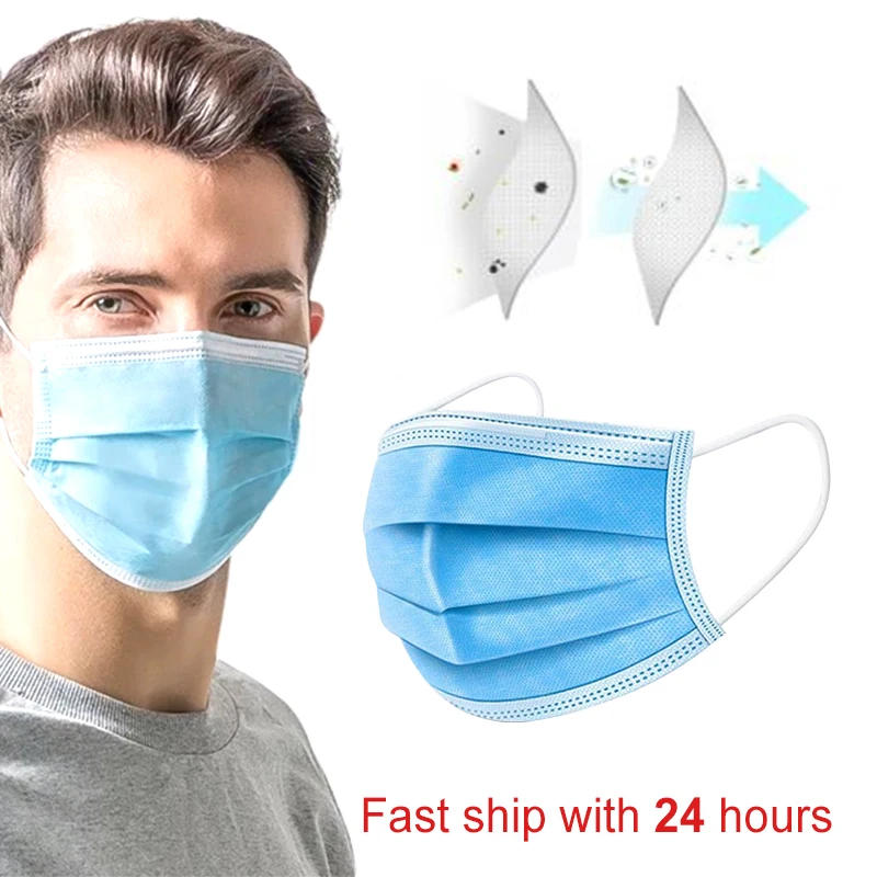 

50 Piece Blue 3-Ply Disposable Dust/Surgical Masks,Universal Fit, Hypoallergenic, Latex Free Dust Mask