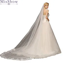 Новинка, кружевной край, длинный свадебный вуаль, белая Фата невесты с блестками, 3 метра, свадебная фата цвета слоновой кости для собора, дешевая вуаль De Marie