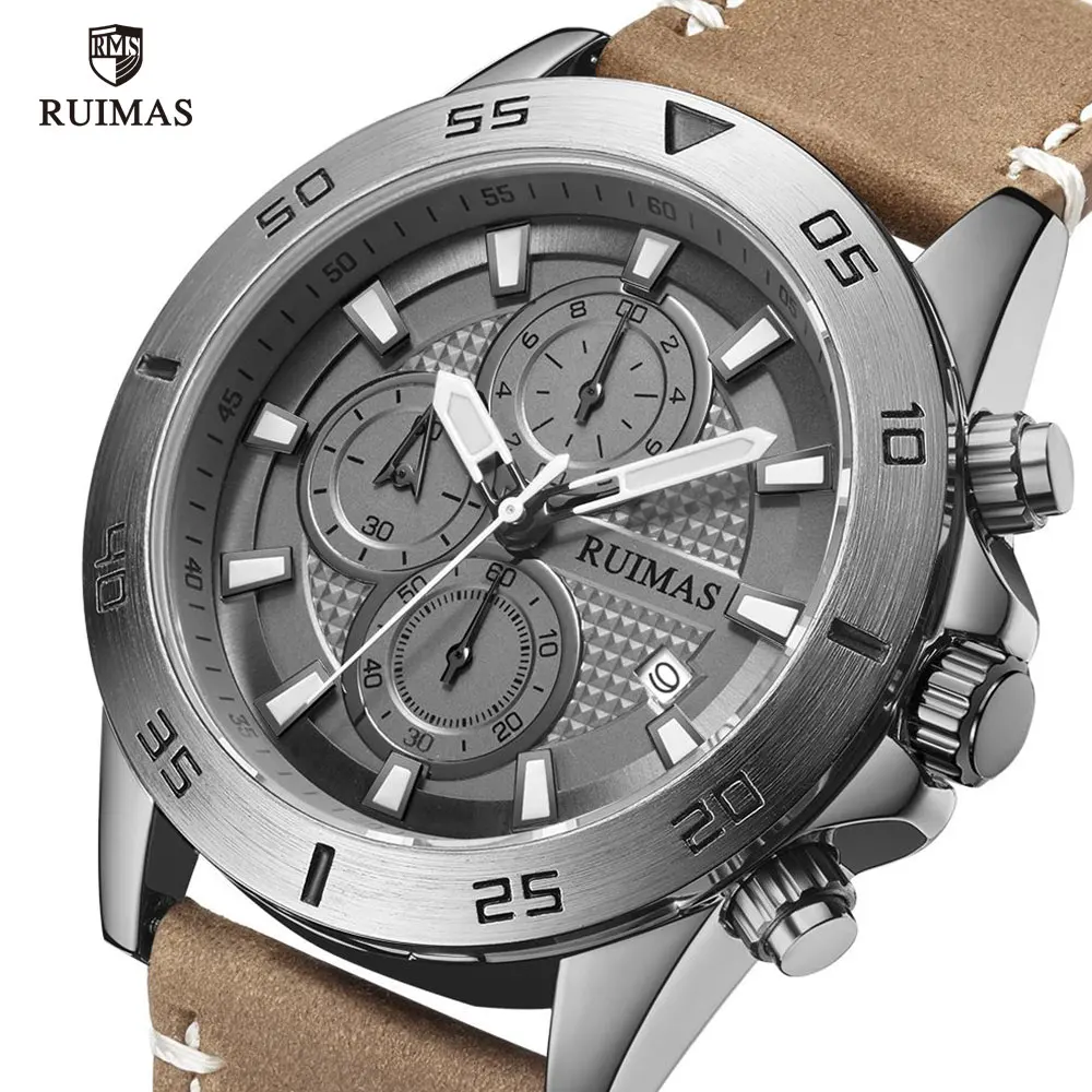 

RUIMAS Fashion Quartz Watches Men Luxury Top Brand Chronograph Watch Man Leather Army Sports Wristwatch Relogios Masculino