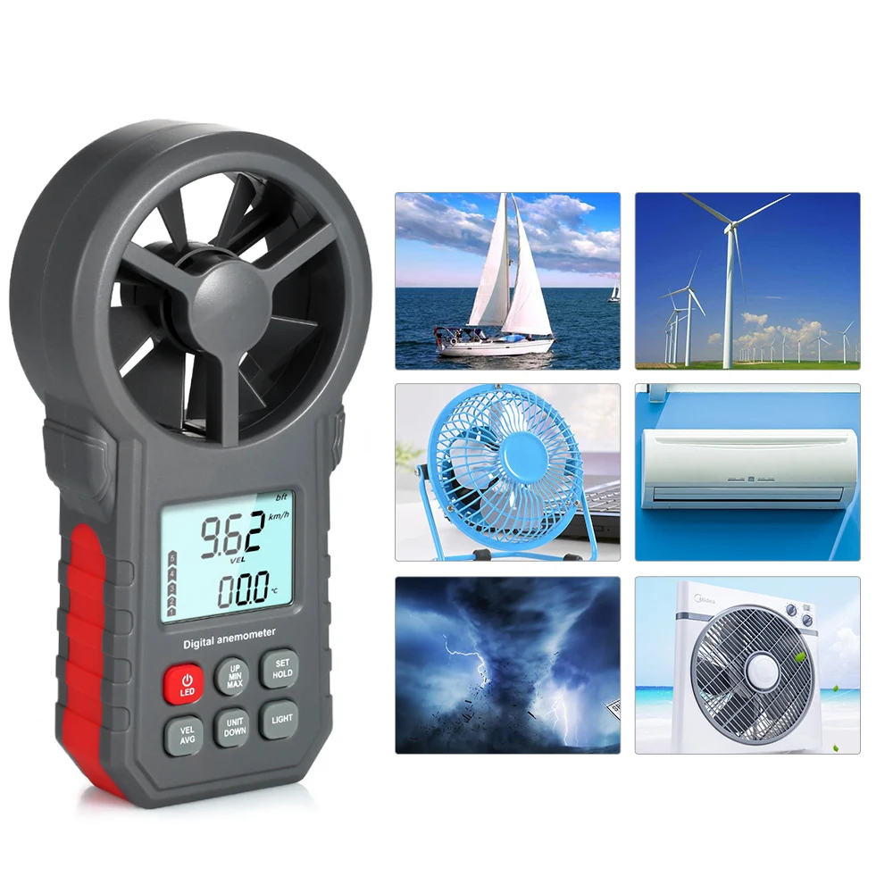 

Digital Anemometer Wind Speed Meter Wind Speed/Air Velocity/Air Temperature Test Tool Wind Speed Gauges with Flashlight