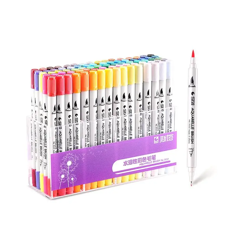 Colorful Dual Tip Brush Markers Pens Set Art Paint Highlighter Watercolor Ink 80 