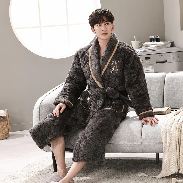 FashGudim Mens Hooded Robe Plush Shawl Collar Kimono Bathrobe Soft Warm  Flannel Fleece Spa Robes House Coat Pajamas Calf Length with Pockets  (Grey,S/M) at Amazon Men's Clothing store