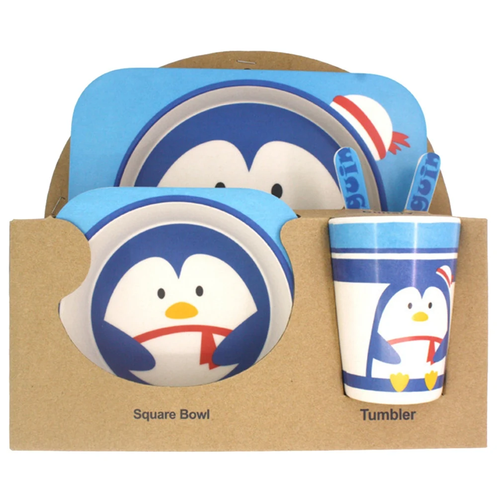Little Penguin 5 шт./компл. тарелки столовая посуда набор для кормления детское нижнее белье из бамбукового волокна; милое детское контейнер набор столовых приборов - Цвет: Little Penguin