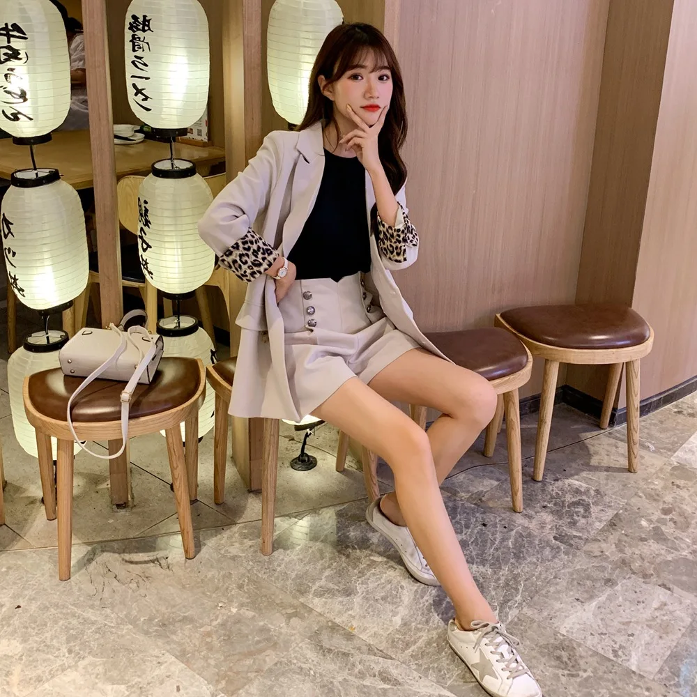 

Photo Shoot Korean-style Suit WOMEN'S Suit 2019 Autumn New Style Young-Style Suit Jacket + High-waisted Loose Pants Two-Piece Se