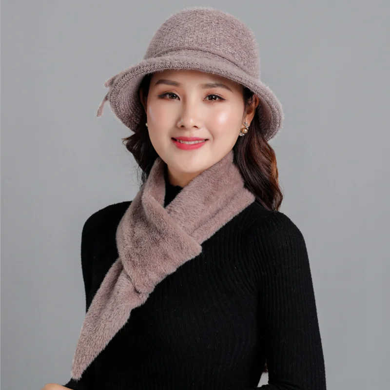 Женская зимняя шапка шарф Новая Винтажная шенилловая вязаная Панама шапка однотонные элегантные женские шапки теплая Рыбацкая шапка для женщин