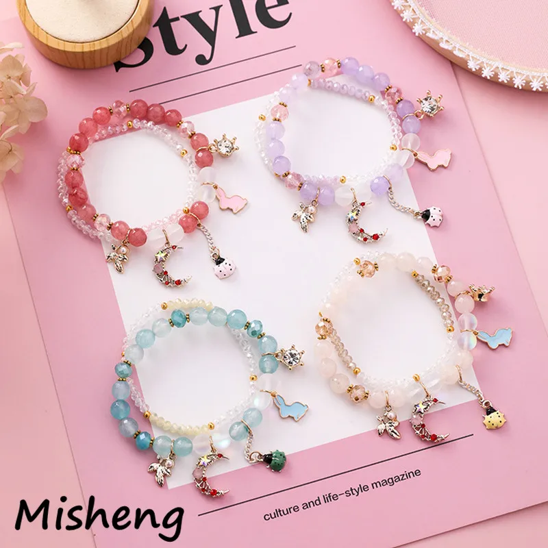 

Misheng New String Bracelet Natural Stone Crystal Beads Korean Bunny Ladybug Moon Fashion Creative Women's Bracelet Gift Jewelry