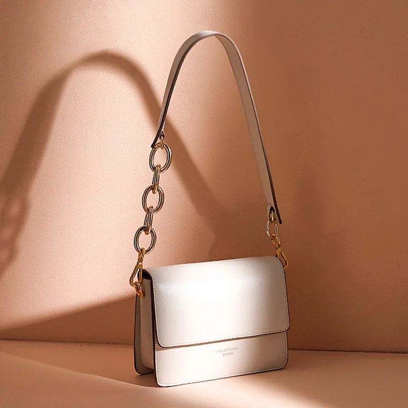 

LACATTURA Women Designer Handbag Small Shoulder Bags Fashion Chic Messenger Bags Lady Crossbody for Girls with Two Straps White