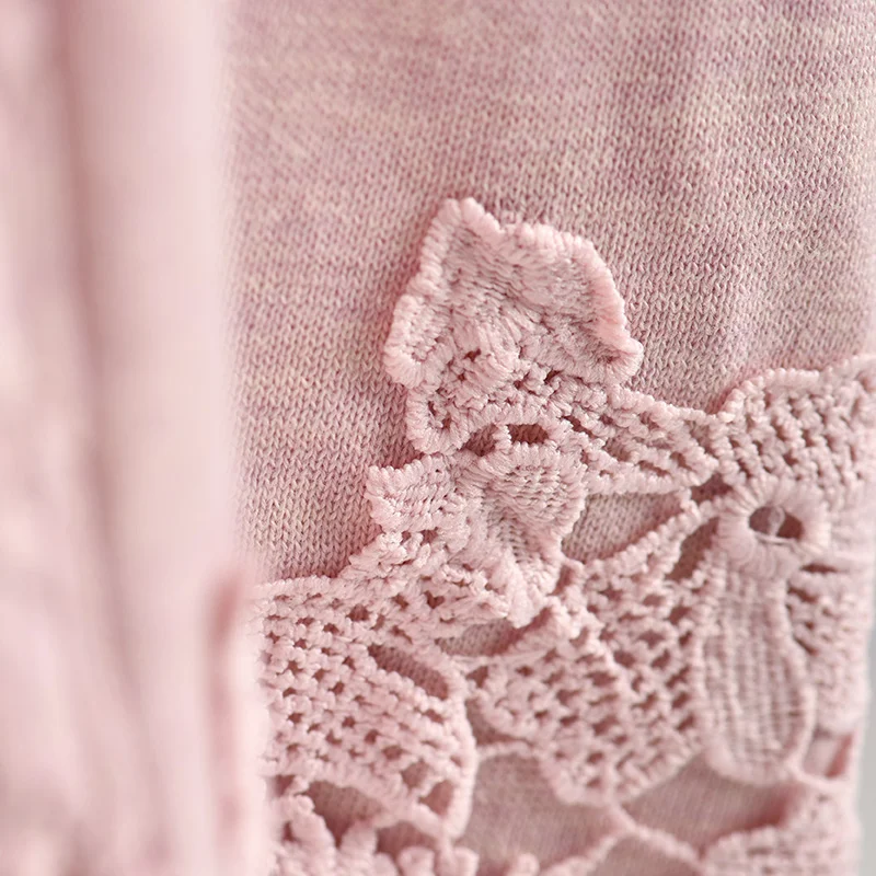 Z6803 Artistic lace lace round collar short sleeves thin gentle sweater women