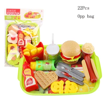

OHMETOY 22Pcs/Set Children Kitchen Pretend Food Toys Burger Hot Dog Set for Kids Birthday Xmas Gift