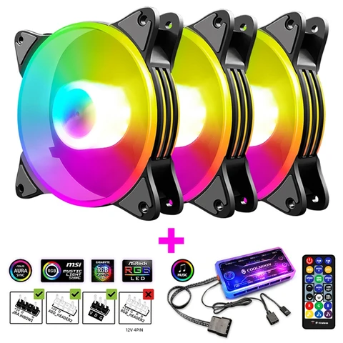 3PCS Cooler 5V ARGB SYNC Music Rhythm RGB Computer Cooling Fan CPU Cooler PC Case Radiator with Remote Controller