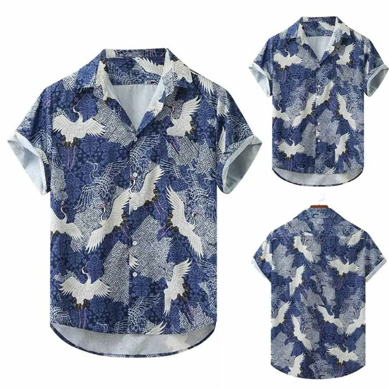 Mens Summer Hawaiian Shirt Long Sleeve Buttons Casual Shirts Blouse Loose Tops | Мужская одежда