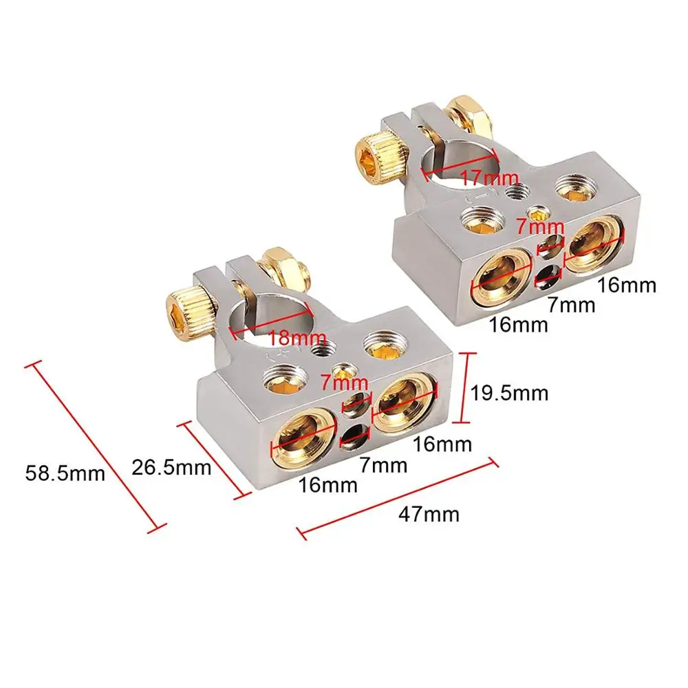 Автомобильный Батарея терминальные соединители комплект, 2 комплекта для детей 0/4/8/10 калибровочных AWG Автомобильный Батарея терминальные разъемы с разделительные прокладки, положительные и отрицательные