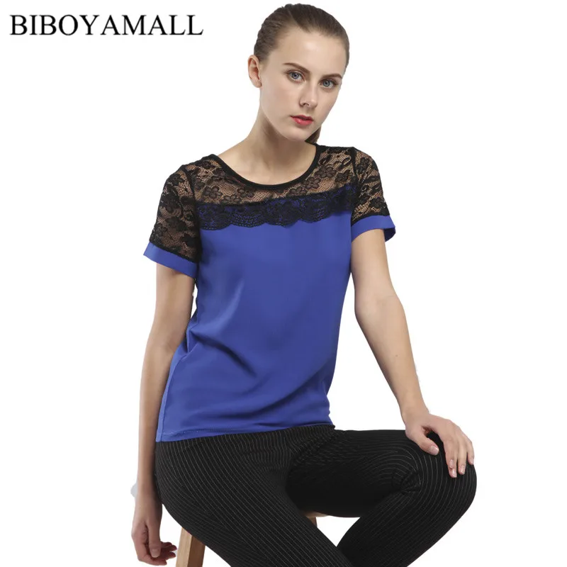 BIBOYAMALL Women Blouses Summer Lace Chiffon Blouse 2017 Summer Blusa Feminina Tops Fashion Chemise Femme Shirts Plus Size 5XL - 32833099939