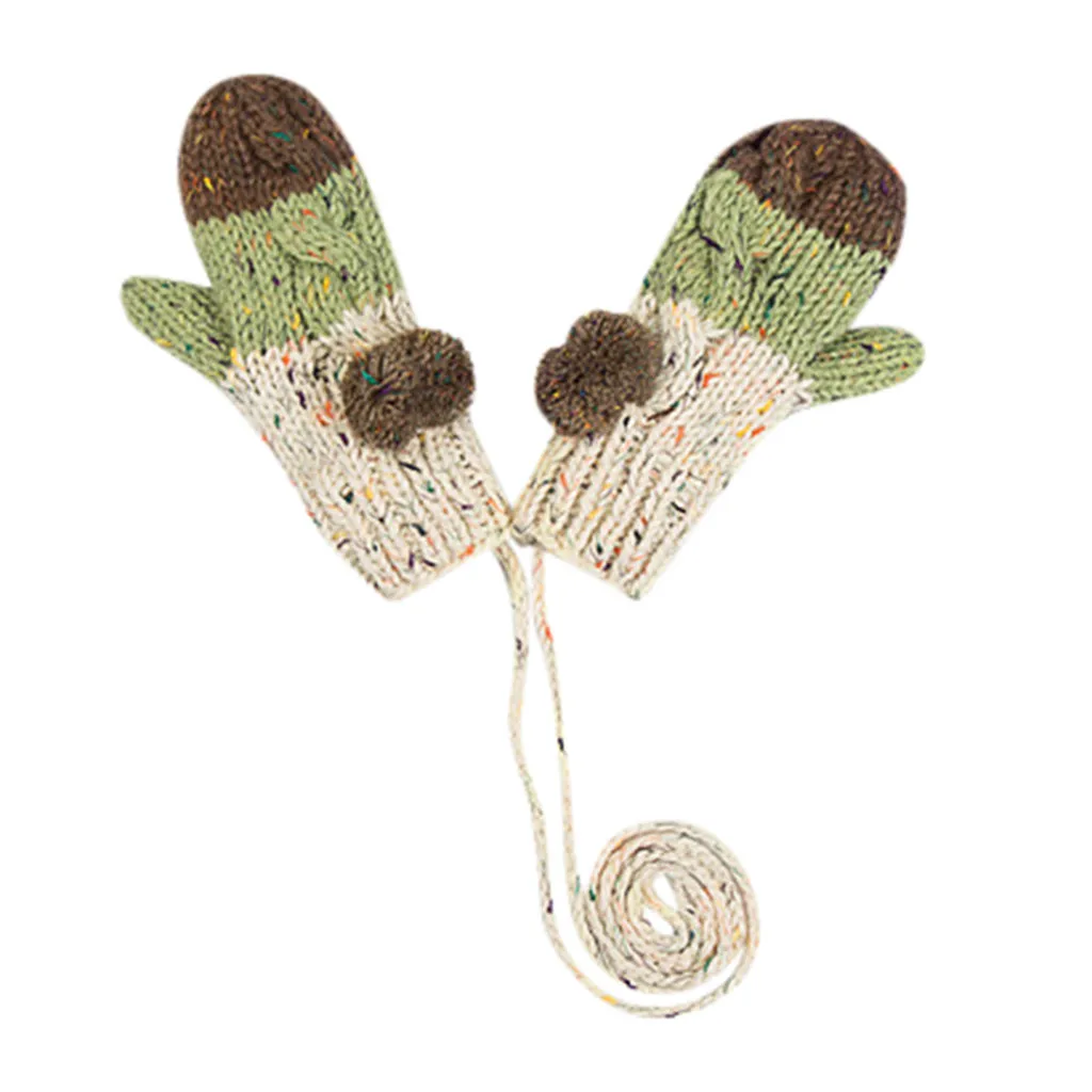 Зеленый Chamsgend, зимние женские перчатки, милые зимние трикотажные перчатки, толстые варежки, перчатки, зимние женские теплые велосипедные перчатки на весь палец - Цвет: Зеленый