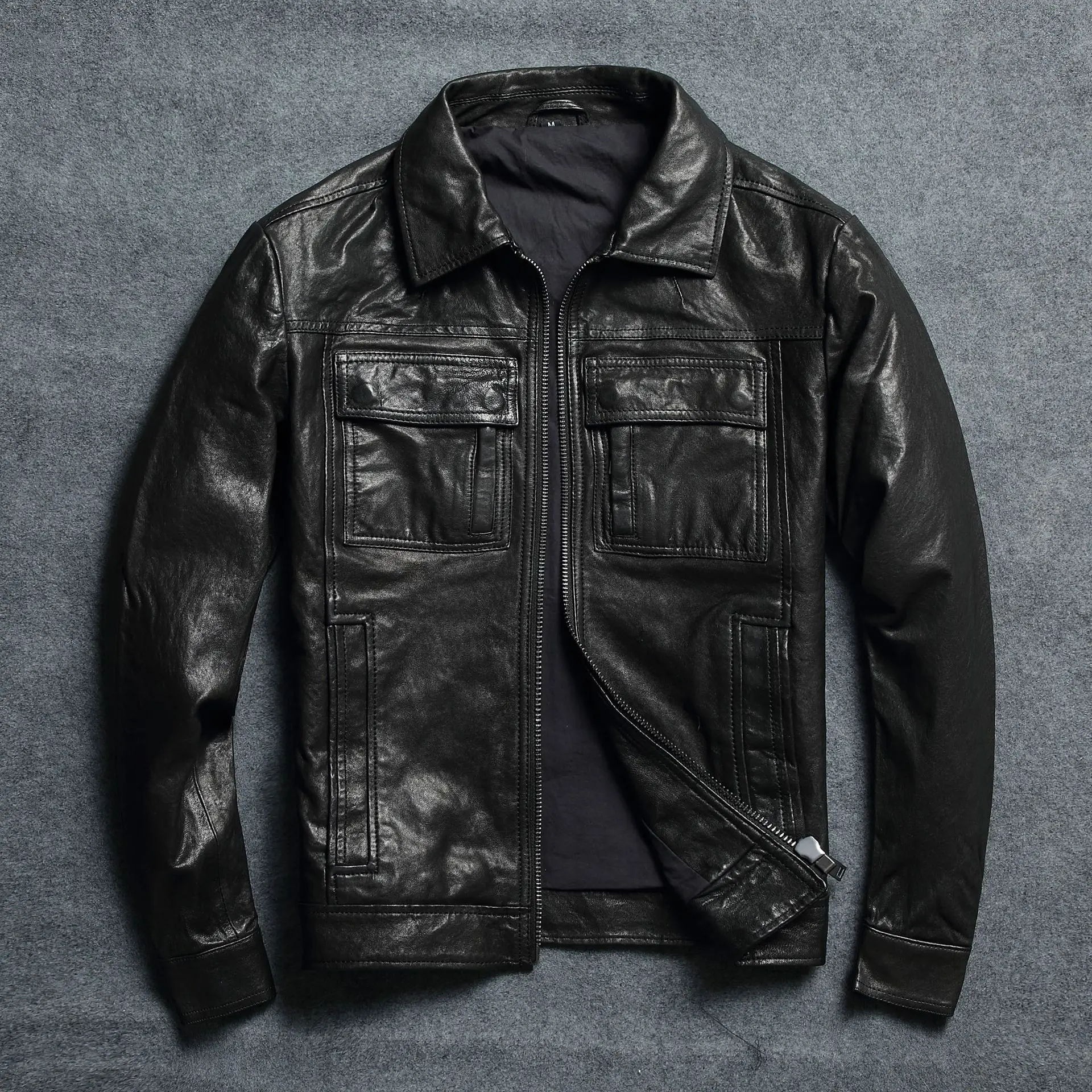 

TOP Sale New Men Genuine Leather Sheepskin Jacket men Spring/autumn Fashion Cowhiede Motorcycle Bomber Jackets jaqueta de couro