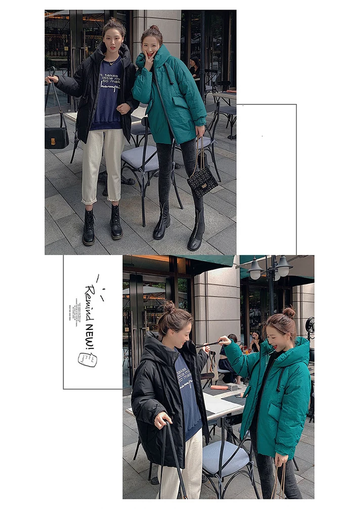 Gentillove Fashion Leisure Style Parka Winter Korean Harajuku Jackets Casual Pocket Hooded Warm Coat Warm Padded Jacket