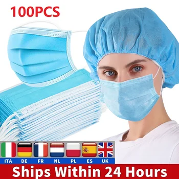 

100PCS Disposable Mask Face Mouth Anti Dust Protect 3 Layers Filter Earloop Non Woven Dustproof Mouth Mask 12-24 hours Shipping