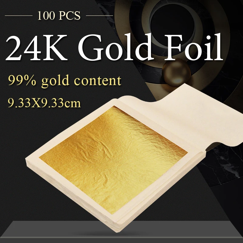 Edible Gold Leaf Real Gold Foil 100PCS 9.33x9.33cm for Edible Cake