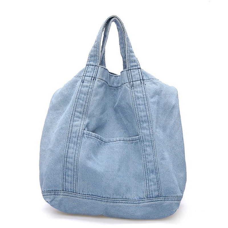 

Denim Slouch Bag Casual Jean Fabric Handbag Leisure Korean Style Fashion Japanese Fashion Messenger Top-Handle Bag, Sky Blue