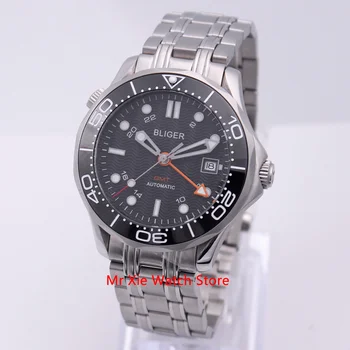 

Bliger 41mm Automatic Mechanical Mens Watch Sapphire Glass Stainless Steel Bracelet Luminous Waterproof Calendar GMT Watch Male
